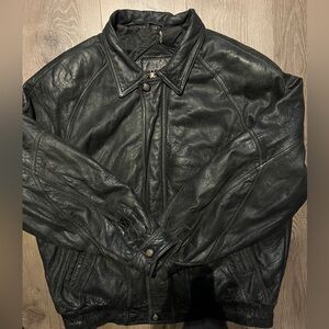 Moores Canadian made vintage soft black leather jacket/coat/bomber men'sL rock